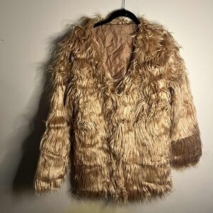 Simplee Apparel Women's Long Sleeve Fluffy Faux Fur Coat Medium Khaki